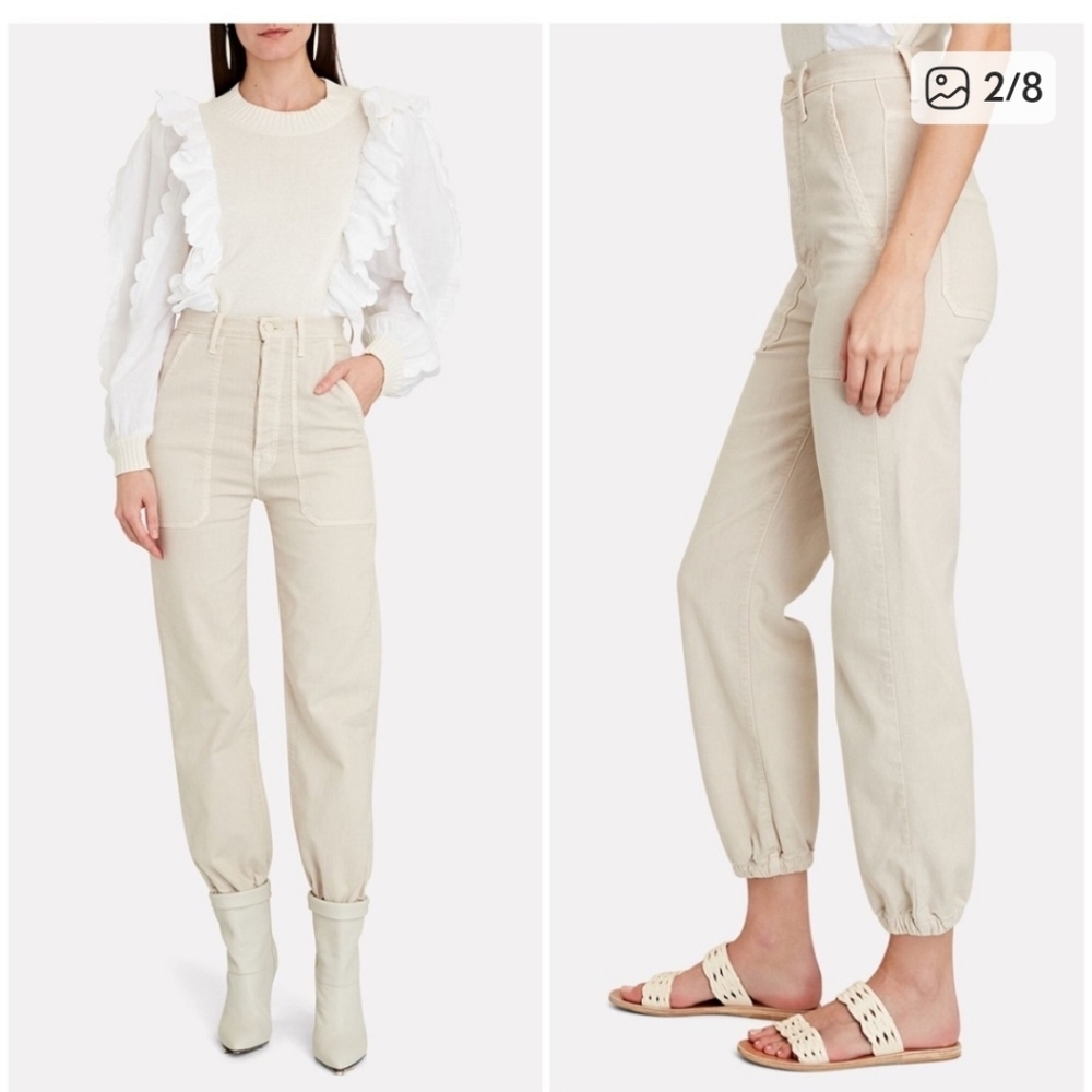 MOTHER Beige High-Rise Ankle Cropped Pants